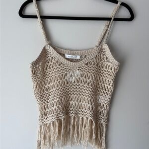 Mustard Seed Tan crochet fringe tank top